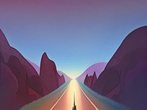Road between mountains illustration Stock Illustration