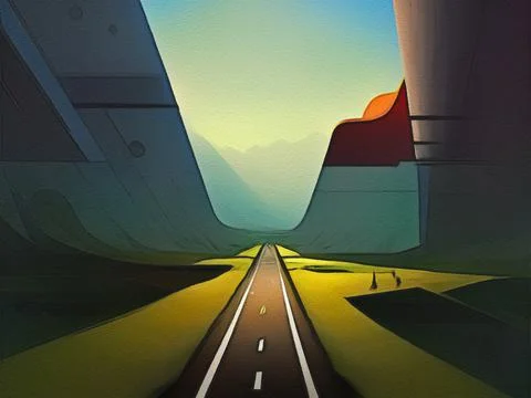 Road between mountains illustration Stock Illustration