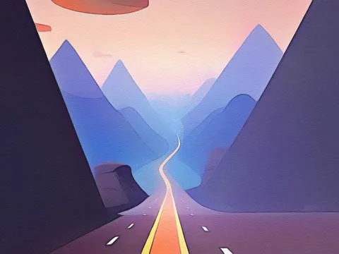 Road between mountains illustration Stock Illustration