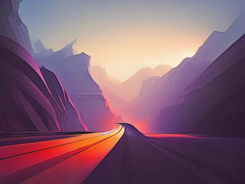 Road between mountains illustration Stock Illustration