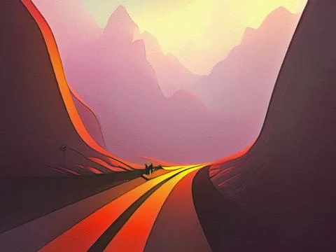 Road between mountains illustration Stock Illustration