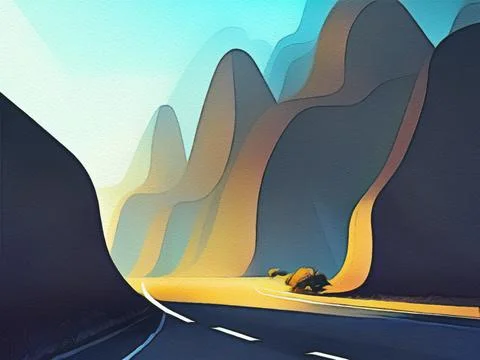 Road between mountains illustration Stock Illustration