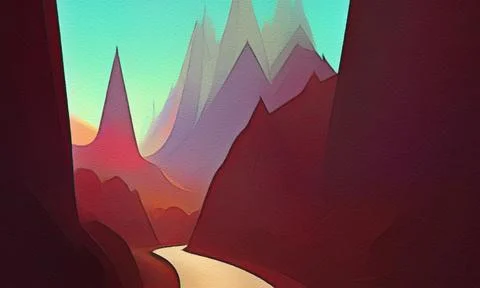 Road between mountains illustration Stock Illustration