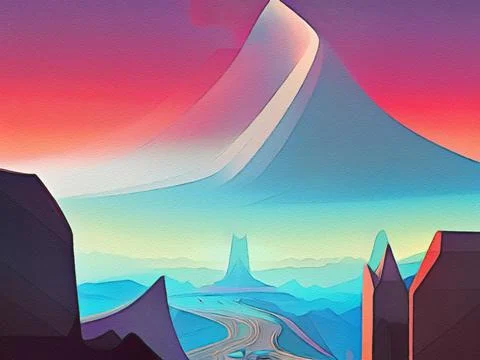 Road between mountains illustration Stock Illustration