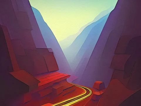 Road between mountains illustration Stock Illustration
