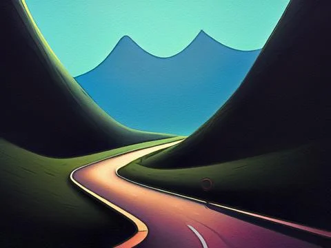 Road between mountains illustration Stock Illustration