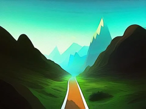 Road between mountains illustration Stock-Illustration