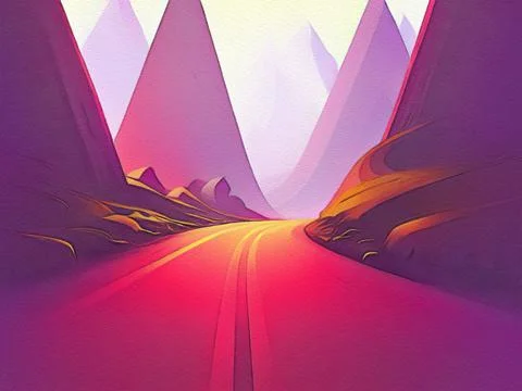 Road between mountains illustration Stock Illustration