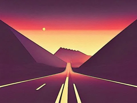 Road between mountains illustration Stock Illustration
