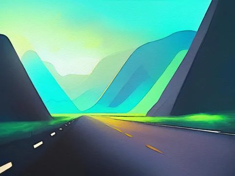 Road between mountains illustration Stock Illustration