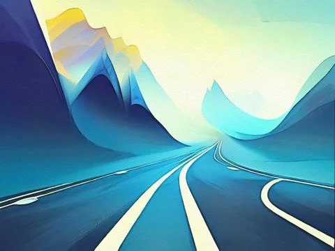 Road between mountains illustration Stock Illustration