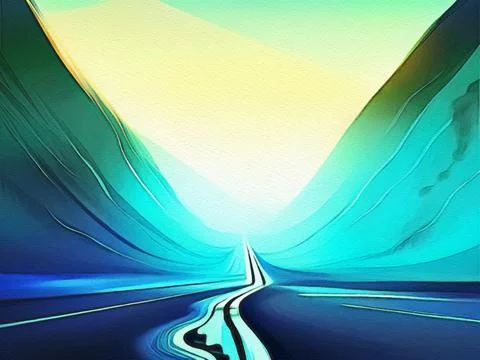 Road between mountains illustration Stock Illustration