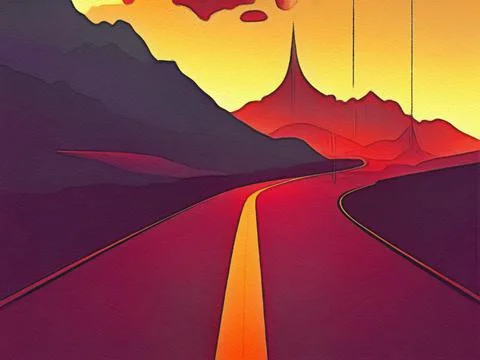 Road between mountains illustration Stock Illustration