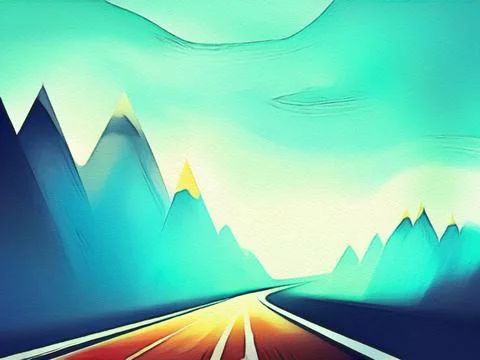 Road between mountains illustration Stock Illustration