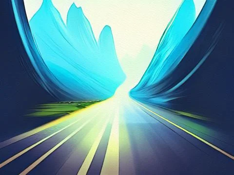 Road between mountains illustration Stock Illustration