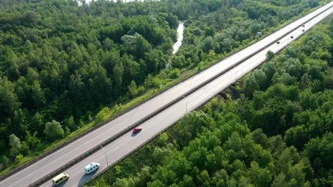 Road between trees and lakes. Vidéo 111585001