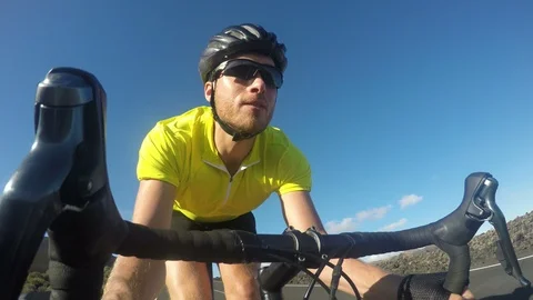 Road biking cyclist man training on bike cycling training for race Stock Footage 86029996