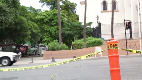 Road blocked by the government to avoid crowds of people on the street Video stock 132992871