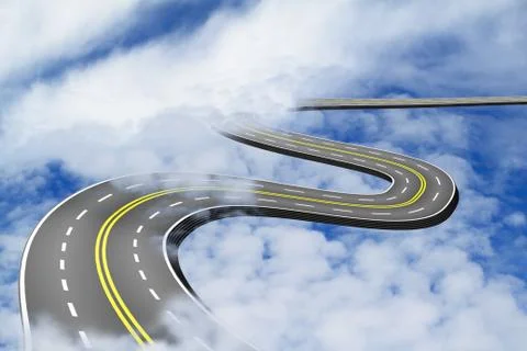 Road up in the blue sky over the clouds Ilustração Stock