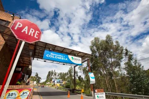 Road border between Ecuador and Colombia Stock Photos
