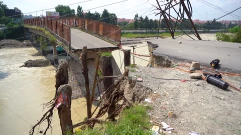 Road break and soil shift during earthquake Stock Footage 321040428