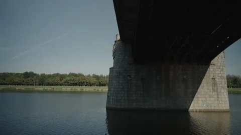 A road bridge across the river. Bottom view Stock Footage 319009693