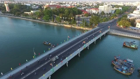 The road bridge across the river Stock Footage 73270999