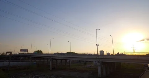 Road bridge. Evening traffic at sunset. Video stock 90711124