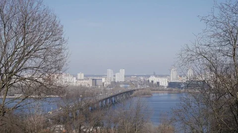 Road bridge over the river with busy traffic Stock Footage 107228876