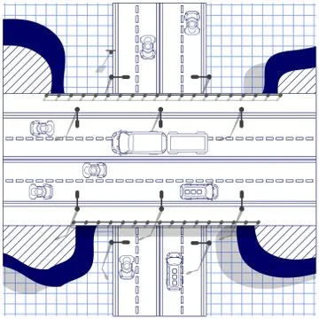Road bridge on a sheet in a cage. Stock Illustration