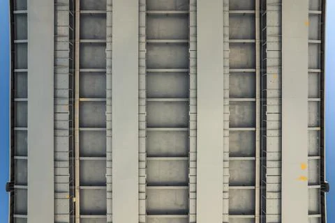 Road bridge span close-up - bottom view. Engineering and architecture Stock Photos