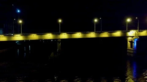 Road bridge in yellow lights 스톡 동영상 97856401