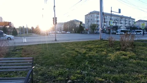 Road with a bright sun at the end of the path, at the golden hour Stock Footage 219992168