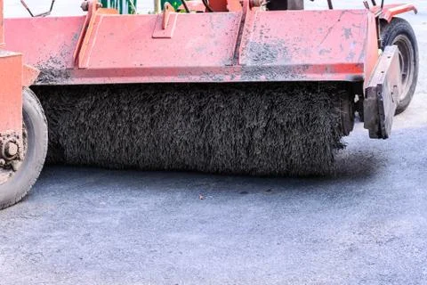 Road brush sweeper machine. Foto stock