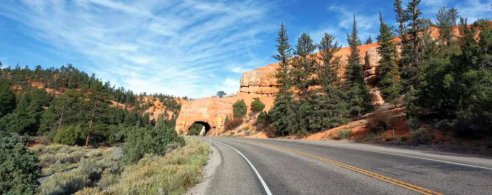 Road to bryce canyon, panoramic view Stock Photos