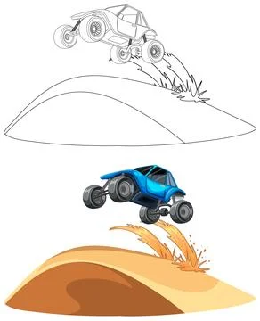 Off-Road Buggy Jumping Over Dune Stock Illustration