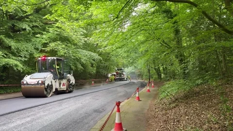 Road builders in the wood Stock Footage 275579428