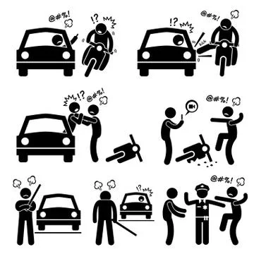 Road Bully Driver Rage Stick Figure Pictogram Icons Stock-Illustration
