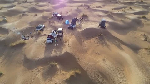 Off road camp in the desert Stock Footage 129356813