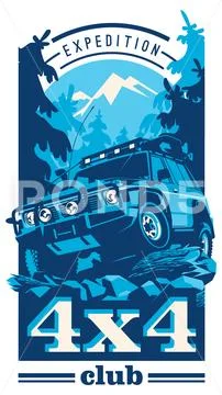 Off-road car logo, safari suv, expedition offroader. Stock Illustration