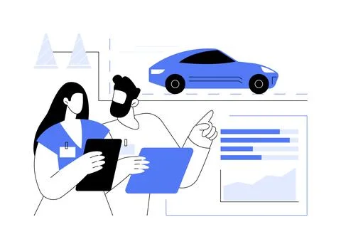 On-road car model validation abstract concept vector illustration. Stock Illustration