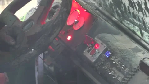 Off road car stuck in the mud, driving and dashboard muddy Stock Footage 157692944
