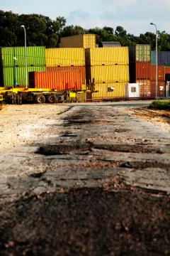 Road to cargo containers storage Stock Photos