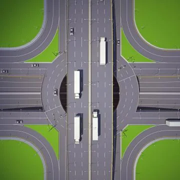 Road circle intersection top view Stock Illustration