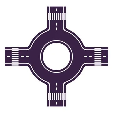 Road circle intersection top view, vector flat empty highway asphalt road with Stock Illustration