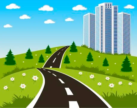 Road to a city Stock Illustration
