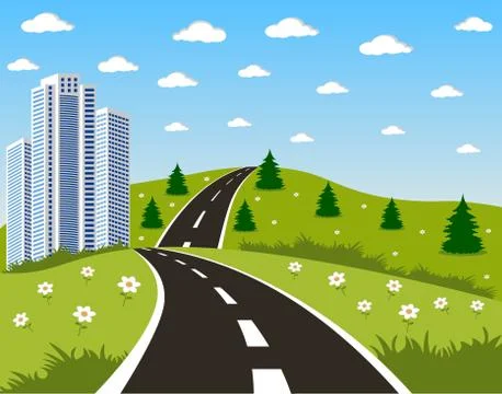 Road to a city Stock Illustration