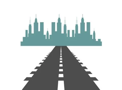 Road To City Skyscraper View Cityscape Background Skyline Silhouette with Copy Stock Illustration