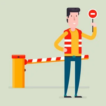 Road classical  barrier sign with the worker Stock Illustration