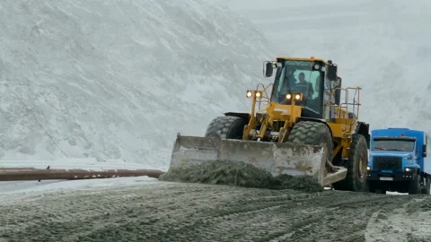 Road cleaning by excavator Stock Footage 113473580